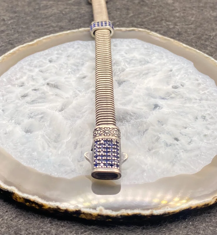 El Yapımı 925 Ayar Gümüş Çok Sıralı Zincir Bileklik | Mavi Zirkon Lüks Toka 20 Gram – 3. görsel