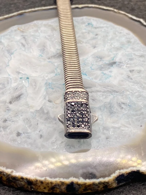 El Yapımı 925 Ayar Gümüş Çok Sıralı Zincir Bileklik | Siyah Zirkon Detaylı Toka 21 Gram – 3. görsel