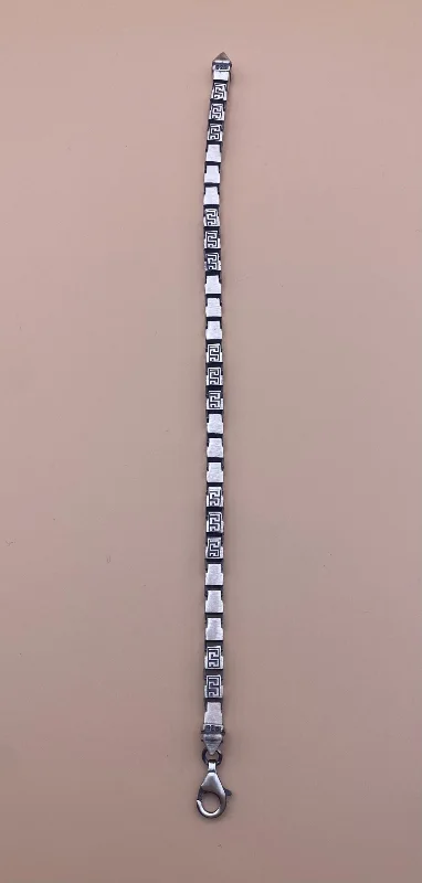 El Yapımı 925 Ayar Gümüş Yunan Anahtar Desenli Kavisli Zincir Bileklik | Modüler Geometrik 18 Gram – 4. görsel