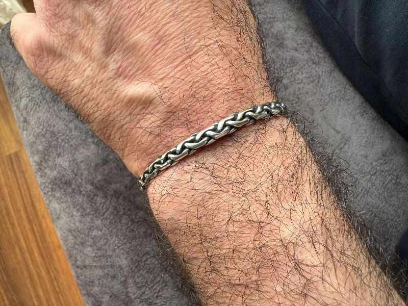 El Yapımı 925 Ayar Gümüş İnce Örgülü Bileklik | Bizans Borobudur Dokuma Erkek Bilekliği 17 Gram