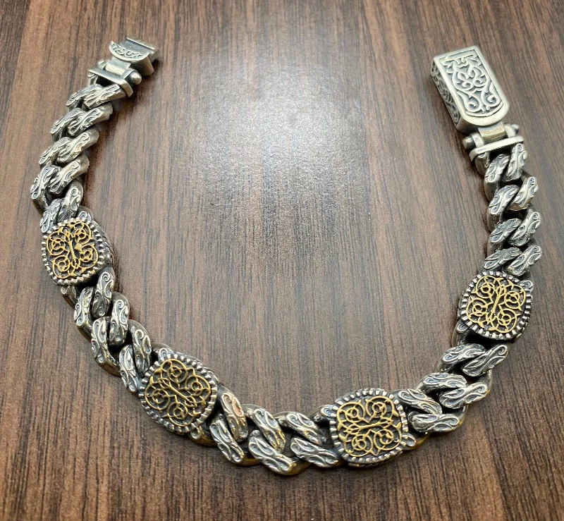 El yapımı 925 ayar gümüşten üretilmiş, ultra ağır, çok sıralı dokuma bileklik, 52 gram.