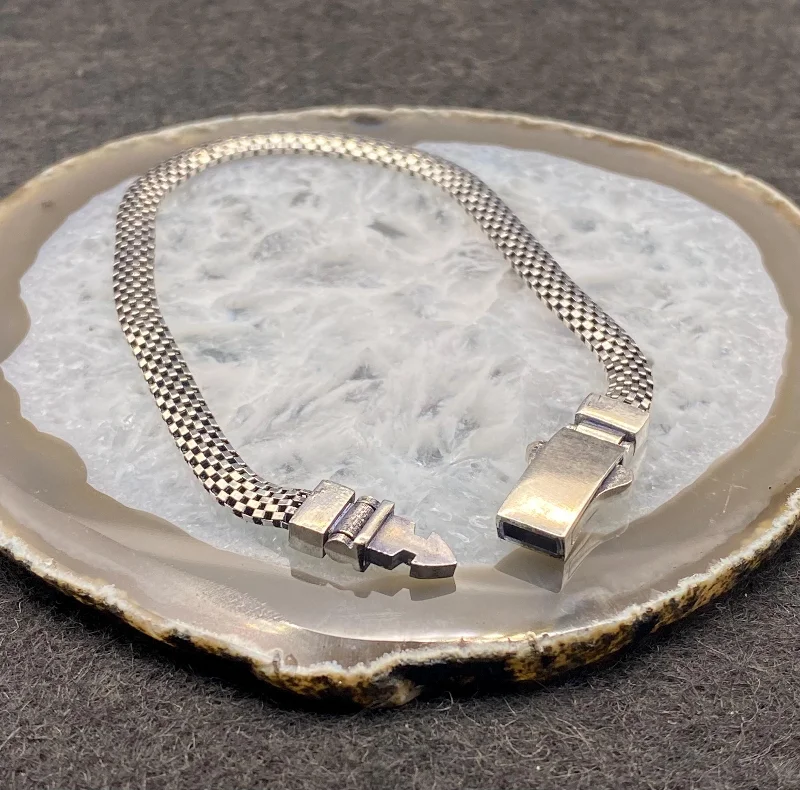 El Yapımı 925 Ayar Gümüş Hafif Örgü Zincir Bileklik | Modern Sürgülü Toka 9 Gram