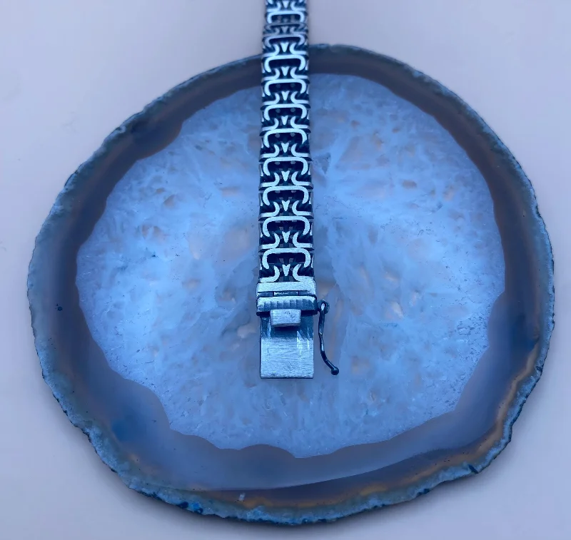 El Yapımı 925 Ayar Gümüş Ağır Bizans Zincir Bileklik | Geometrik Örgü 32 Gram – 3. görsel