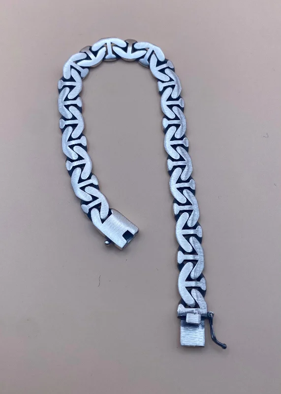 El Yapımı 925 Ayar Gümüş Kalın Düz Örgü Zincir Bileklik | Balıksırtı Desenli 31 Gram – 4. görsel