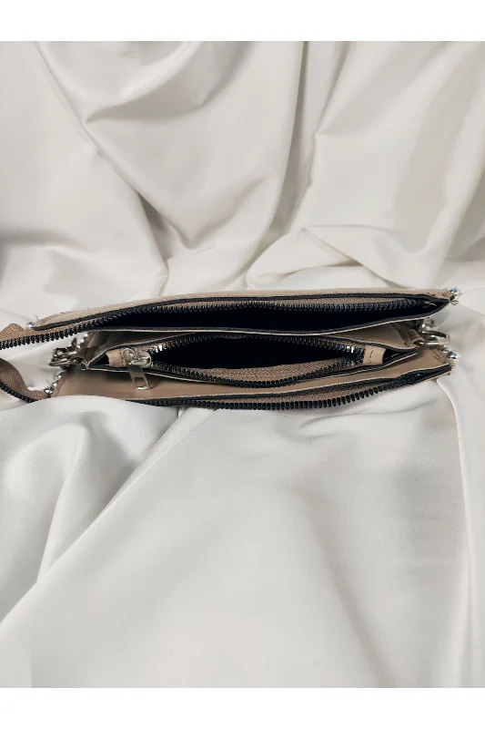 Bej Nude Taşlı Kenar Detaylı Gümüş Zincir Askılı Clutch Çanta – 3. görsel