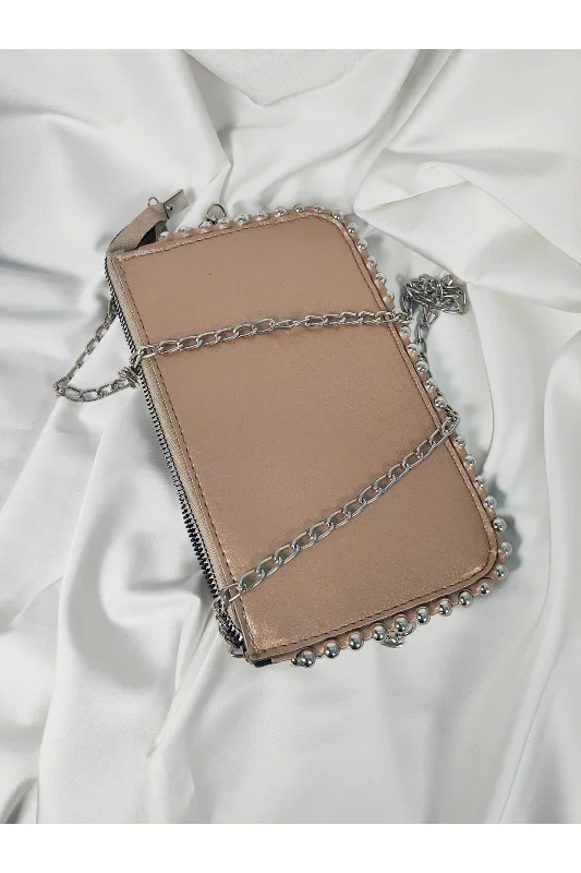 Dore Rose Gold Taşlı Boncuklu Gümüş Zincir Askılı Portföy Clutch – 2. görsel