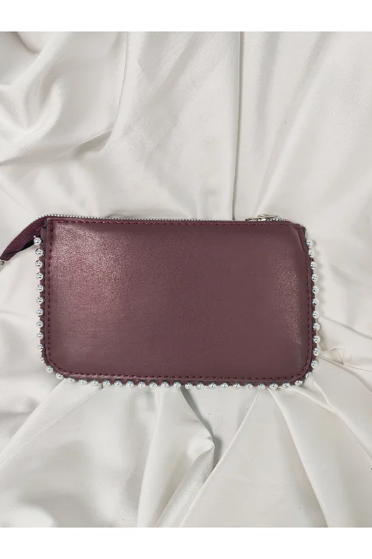 Bordo Şarap Taşlı Kenar Detaylı Boncuklu Portföy Clutch El Çantası