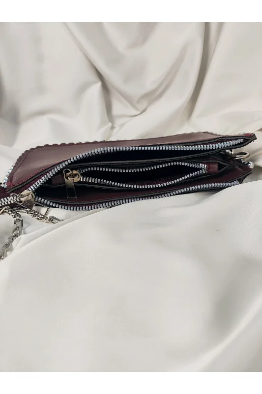 Bordo Şarap Taşlı Kenar Detaylı Boncuklu Portföy Clutch El Çantası – 3. görsel