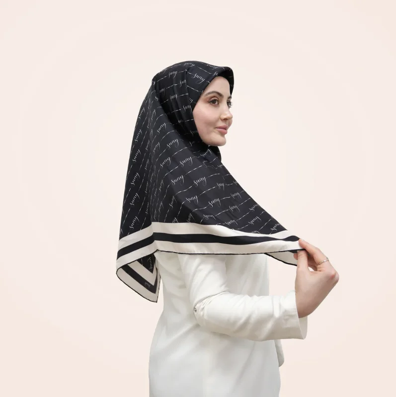 İmza Siyah 16 Momme %100 Twill İpek Eşarp 90x90 – 2. görsel