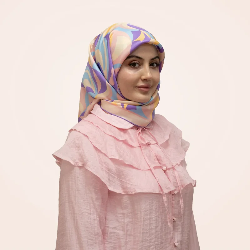 Melodi Lila Rüyası 16 Momme %100 Twill İpek Eşarp 90x90 – 2. görsel