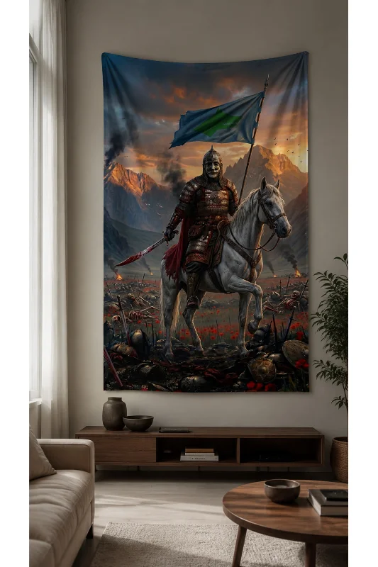 Türk Savaşçısı | Dekoratif Kumaş Duvar Halısı | Salon, Genç Odası ve Ofis Duvar Örtüsü Wall Tapestry