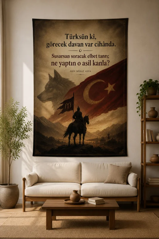 Türk Temalı Duvar Örtüsü Kaliteli Kumaş ve Baskı Wall Tapestry