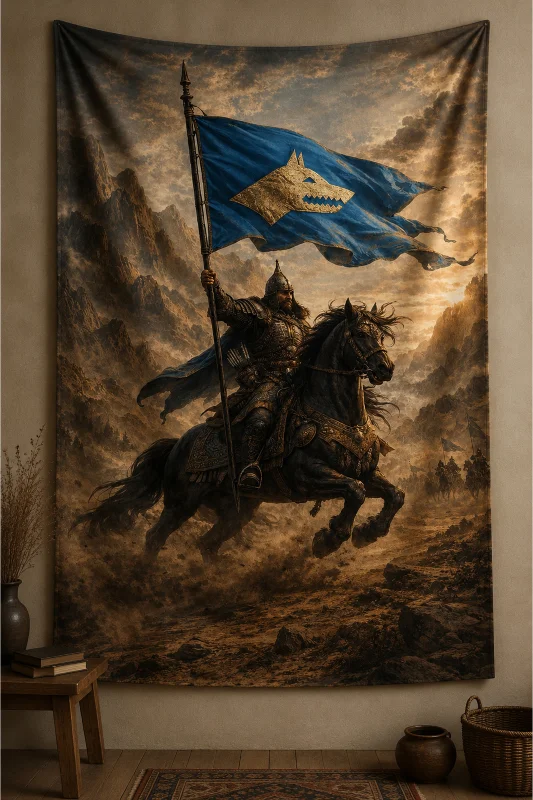 Kadim Türk Kültürü Duvar Örtüsü Wall Tapestry Birinci Sınıf Kumaş ve Baskı