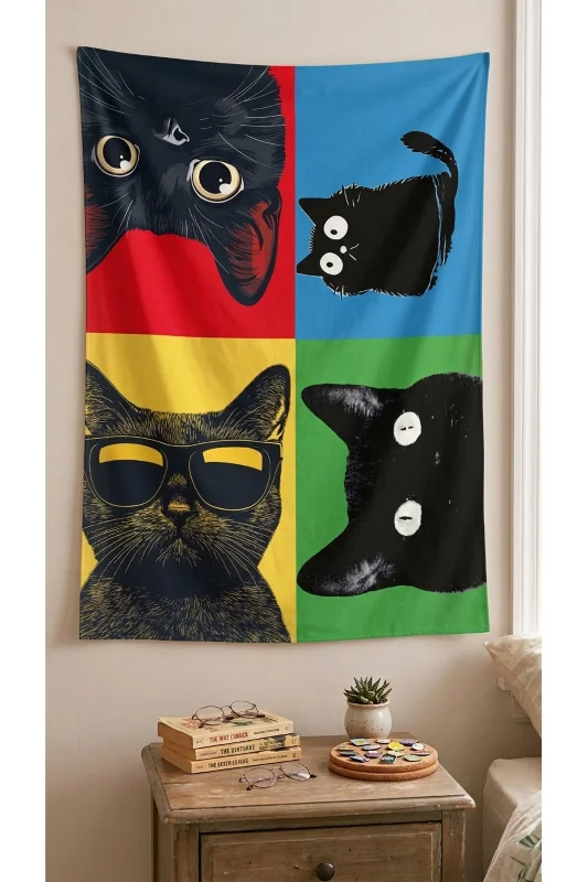 KEDİ DUVAR ÖRTÜSÜ WALL TAPESTRY KALİTELİ KUMAŞ – 2. görsel