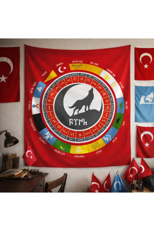 TÜRK DEVLETLERİ DUVAR ÖRTÜSÜ WALL TAPESTRY KALİTELİ KUMAŞ – 2. görsel