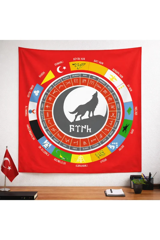 TÜRK DEVLETLERİ DUVAR ÖRTÜSÜ WALL TAPESTRY KALİTELİ KUMAŞ – 3. görsel
