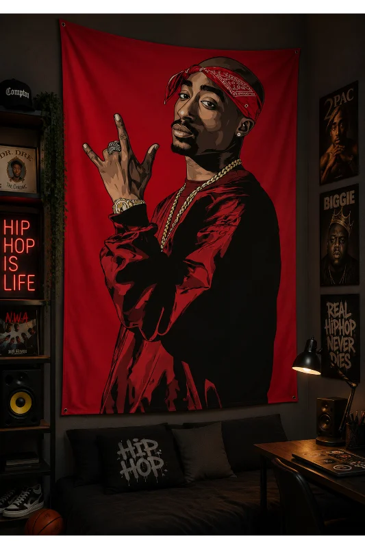 Tupac Shakur Rap Duvar Örtüsü Wall Tapestry Kaliteli Kumaş Net Baskı – 2. görsel