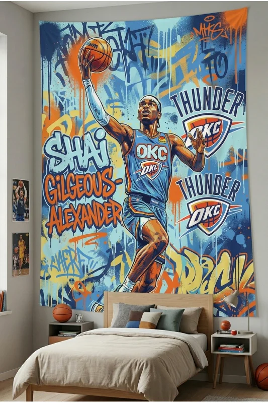 NBA Basketball Temalı Duvar Örtüsü Basketbol Kaliteli Kumaş