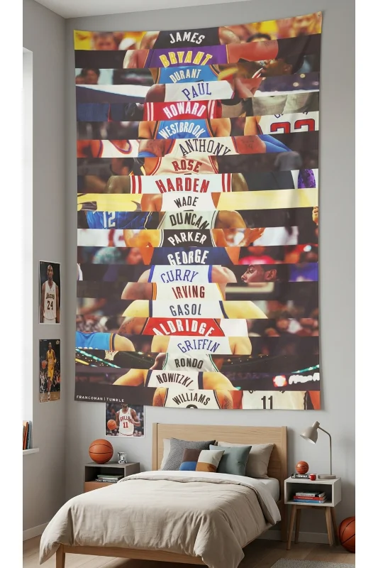NBA Basketball Temalı Duvar Örtüsü Basketbol Kaliteli Kumaş