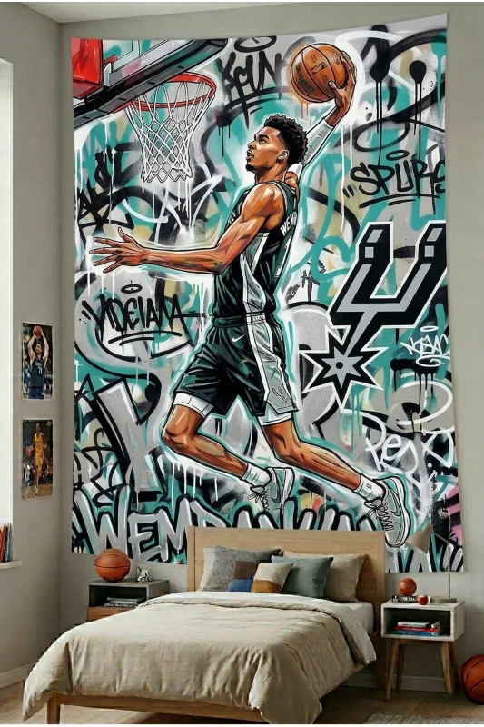 NBA Basketball Temalı Duvar Örtüsü Basketbol Kaliteli Kumaş