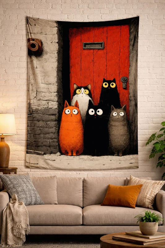 KEDİ DUVAR ÖRTÜSÜ WALL TAPESTRY KALİTELİ KUMAŞ