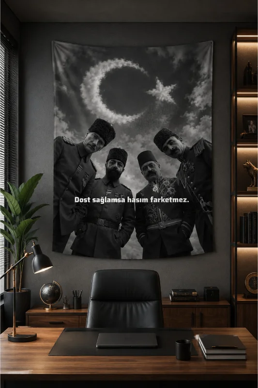 İttihat ve Terakki Türk Paşalar Temalı Duvar Örtüsü Wall Tapestry