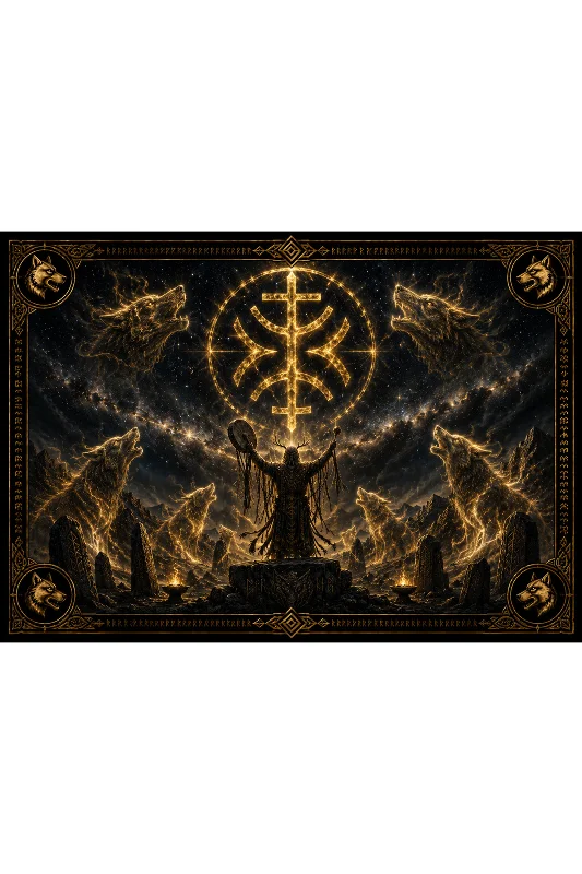 Orta Asya Türk Mitolojisi Temalı Duvar Örtüsü Wall Tapestry Kalın ve Kaliteli Kumaş – 2. görsel