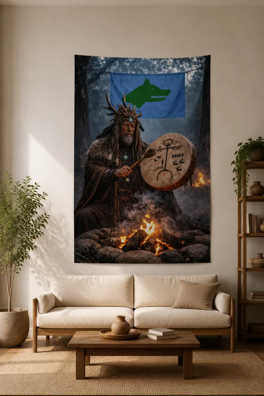Tengriye Yakarış – Kam Davulu Duvar Örtüsü Wall Tapestry