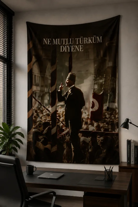 Atatürk Temalı Duvar Örtüsü Birinci Sınıf Kumaş ve Baskı
