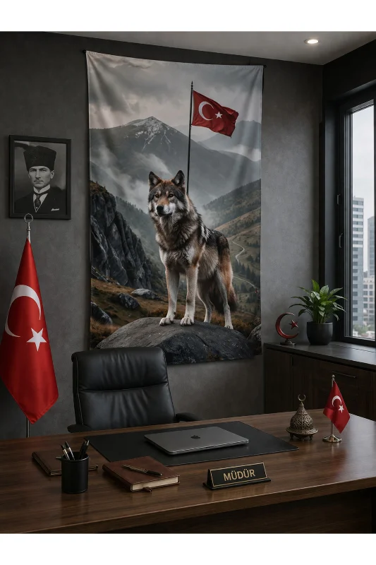 Bozkurt Duvar Örtüsü - Pamuklu Duvar Örtüsü Kurt – 2. görsel