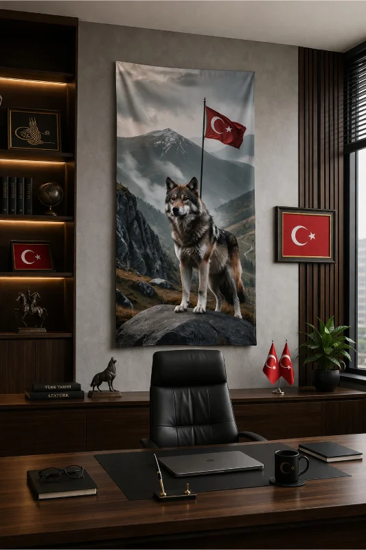 Bozkurt Duvar Örtüsü - Pamuklu Duvar Örtüsü Kurt