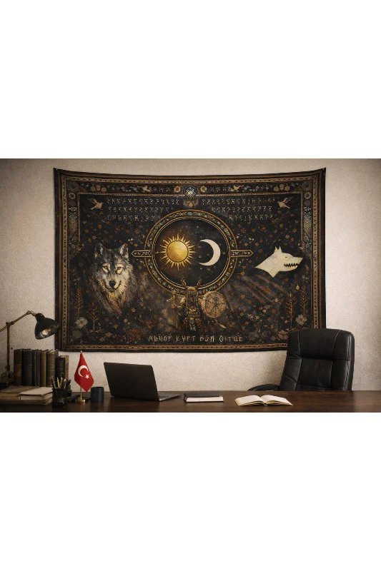 Türk Kültürü Göktürk Kurt Şaman Duvar Örtüsü Halısı