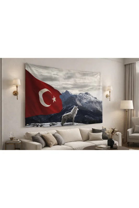 Bozkurt Türk Bayrağı Duvar Örtüsü Halısı