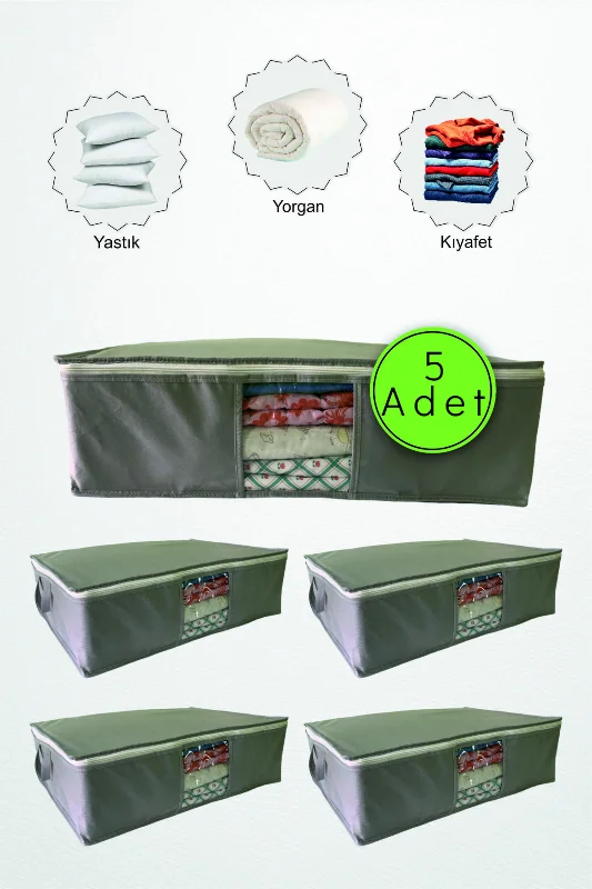 5 Adet Gri Pencereli Kıyafet Saklama Yatak Baza Altı Düzenleyici Çok Amaçlı Hurç 64 x 45 x 22 Cm – 2. görsel
