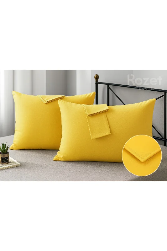 Sarı Pamuk Kumaş Kapaklı Yastık Kılıfı (2 ADET) 50 X 70 Cm – 2. görsel