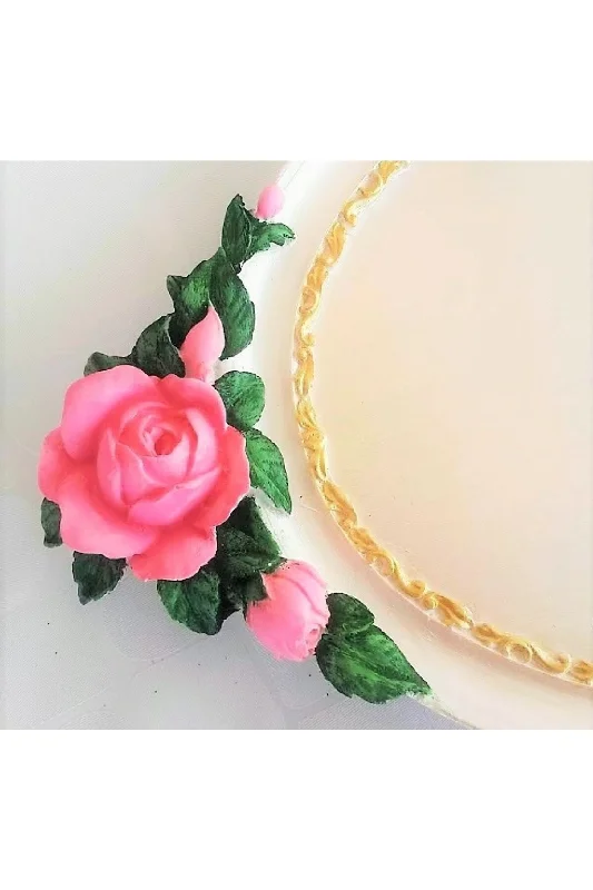 Gül Kabartma 39cm Tepsi Silikon Kalıp K-351, Polyester Taş Tozu Alçı Kalıbı – 3. görsel