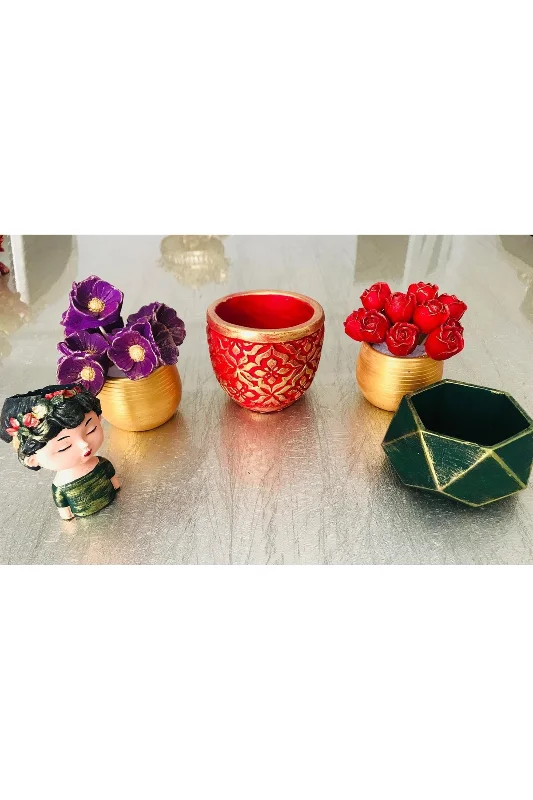 Geometrik Çiçek Kabartmalı 10cm Saksı Silikon Kalıp K-864 – 3. görsel
