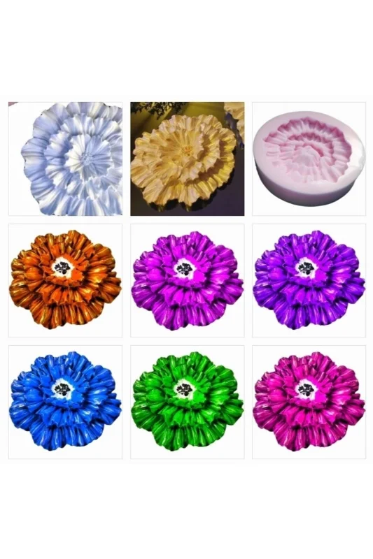 23cm Gül Çiçek Silikon Kalıp K-867, Polyester Kokulu Taş Sabun Alçı Mum Kalıbı