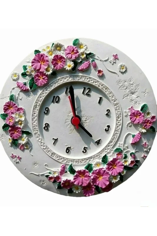 Gül Çiçek Kabartmalı 20cm Saat Silikon Kalıp K-516