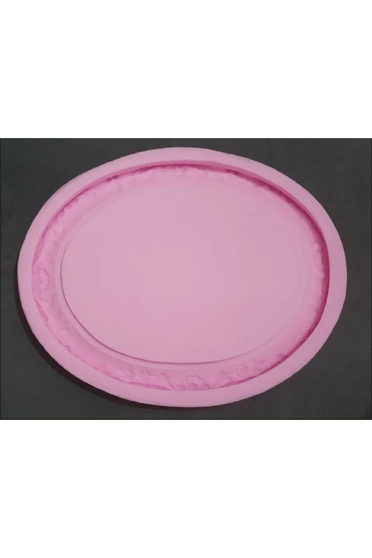 Gül Çiçek Yaprak Dekorlu 40cm Oval Çerçeve Mumluk Sunumluk Tepsi Silikon Kalıp K-548 – 2. görsel