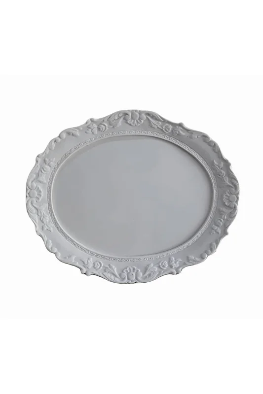 Gül Çiçek Yaprak Dekorlu 40cm Oval Çerçeve Mumluk Sunumluk Tepsi Silikon Kalıp K-548
