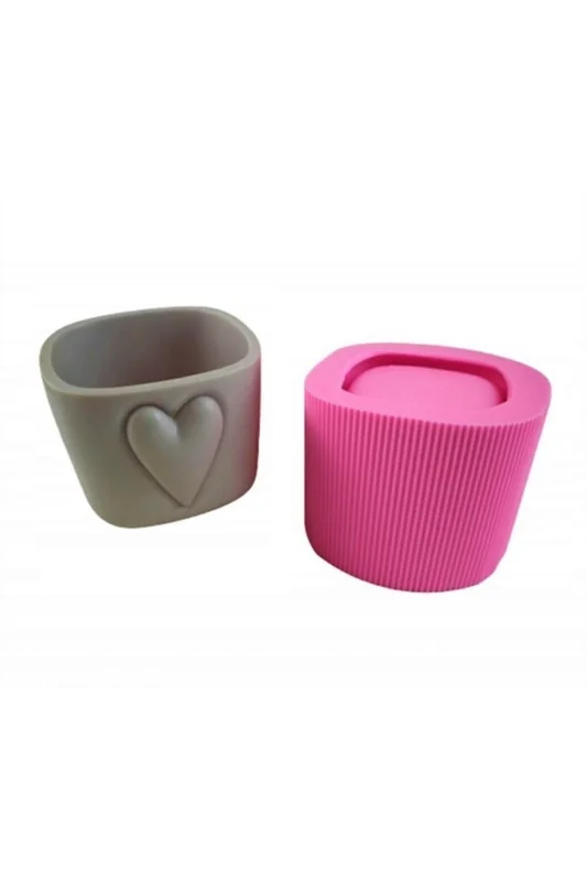 11cm Büyük Boy Kalp Kabartmalı Saksı Silikon Kalıp K-175, Polyester Taş Tozu Alçı Kalıbı – 2. görsel
