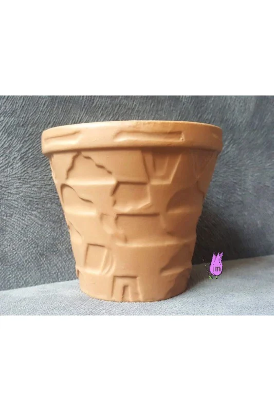Taş Dekorlu 10cm Saksı Silikon Kalıp K-269, Polyester Taş Tozu Alçı Kalıbı