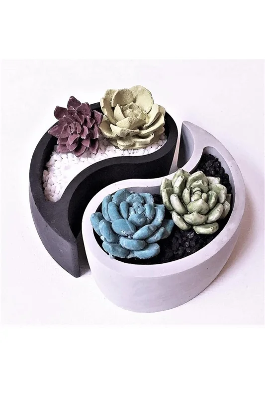 Yin Yang Saksı Mumluk Silikon Kalıp K-487, Polyester Taş Tozu Alçı Kalıbı