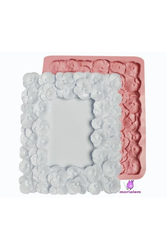 Menekşe Çiçek Kabartmalı Çerçeve Silikon Kalıp K-029, Taş Tozu Polyester Reçine Çimento Alçı Kalıbı – 3. görsel
