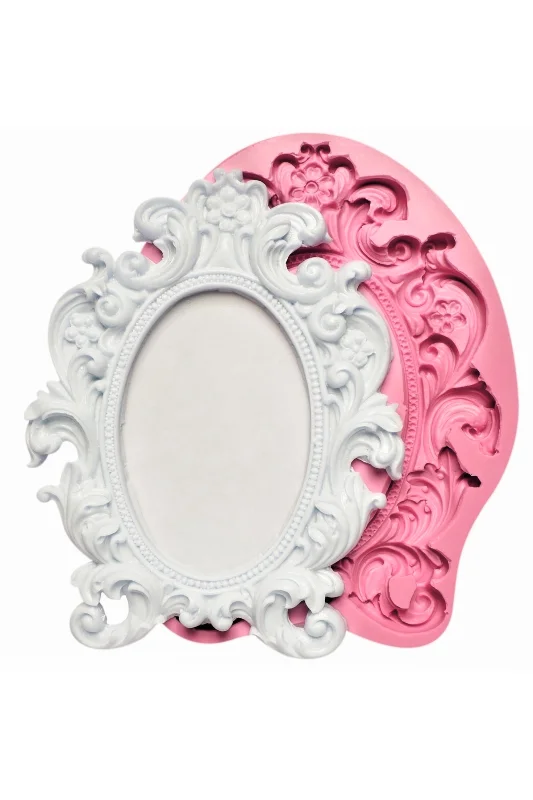 Gül Çiçek Kabartmalı 21cm Çerçeve Silikon Kalıp K-062, Polyester Taş Tozu Alçı Kalıbı