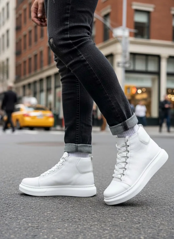 Pabucmarketi Bağcıklı Erkek Sneaker Bot BEYAZ (BEYAZ TABAN) – 3. görsel