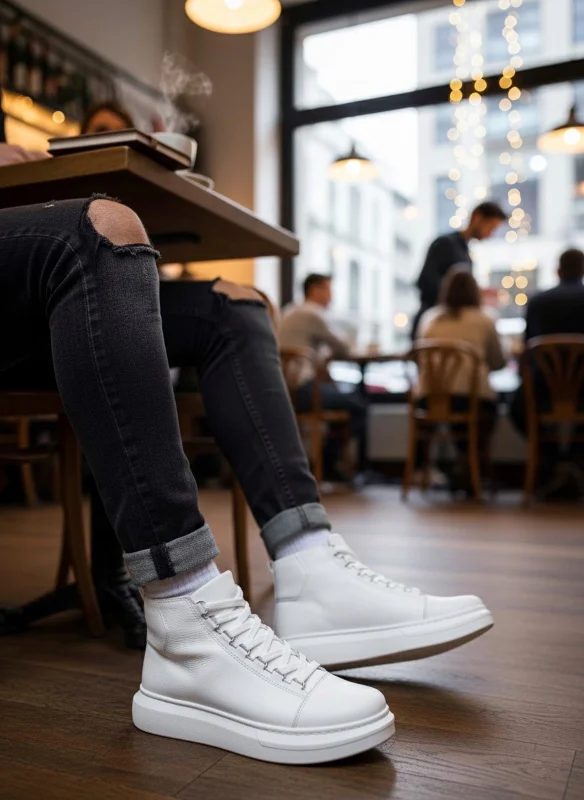 Pabucmarketi Bağcıklı Erkek Sneaker Bot BEYAZ (BEYAZ TABAN) – 4. görsel