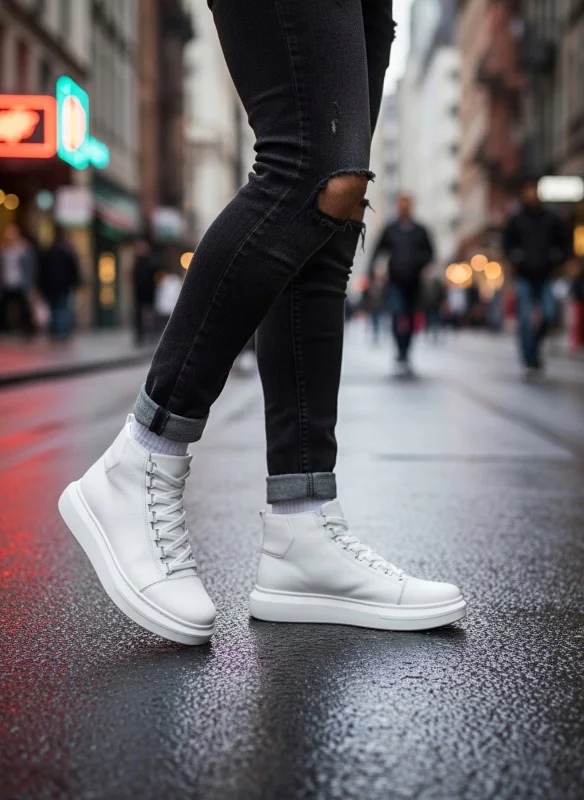 Pabucmarketi Bağcıklı Erkek Sneaker Bot BEYAZ (BEYAZ TABAN) – 2. görsel