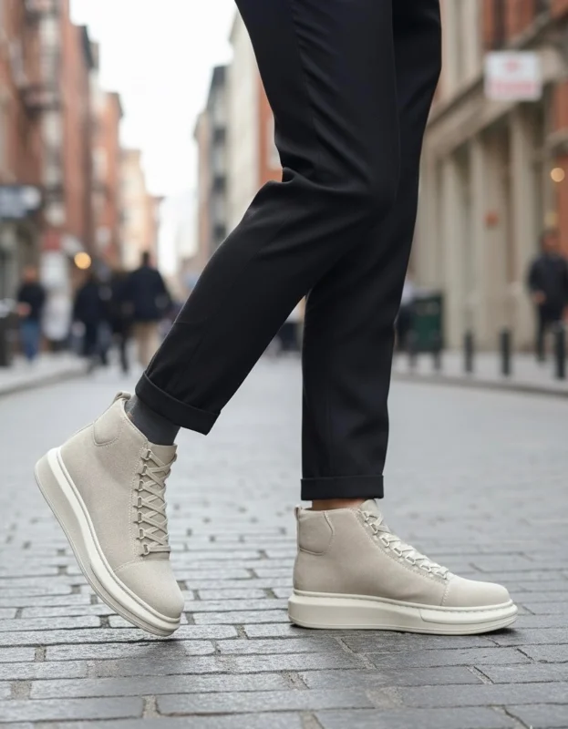 Pabucmarketi Bağcıklı Erkek Sneaker Bot BEJ SÜET (BEJ TABAN)